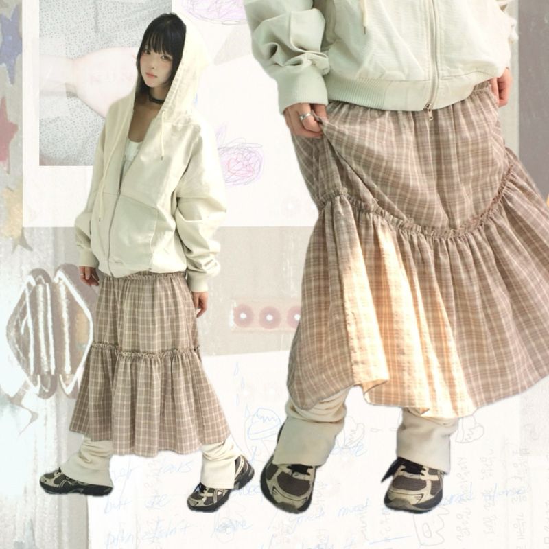 ner.ui.bin(ノエビン)の「Meirin Shirring Checkered Skirt(Skirts)」