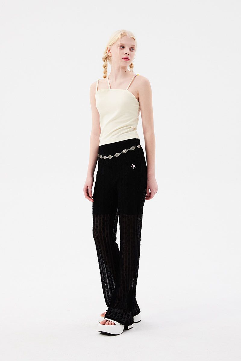 CHERRY LACE BOOTCUT PANTS [BLACK]