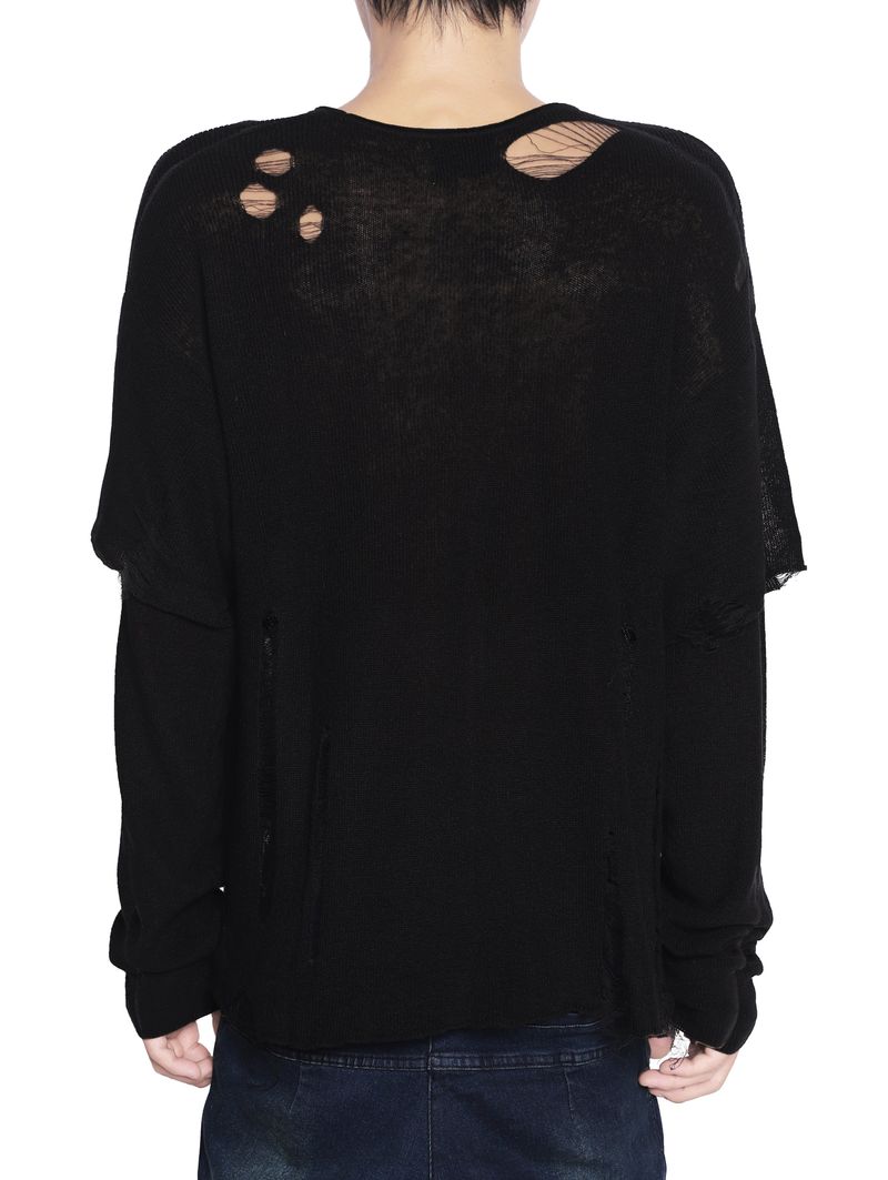 KNIT DISTRESSED BLACK LONG SLEEVES