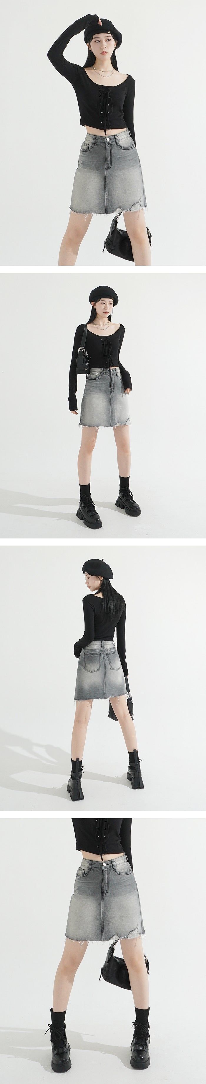 Damage Washing Denim Skirt