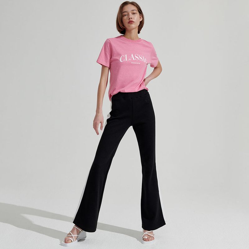 Two-tone Semi boots cut Trackpants [Black]