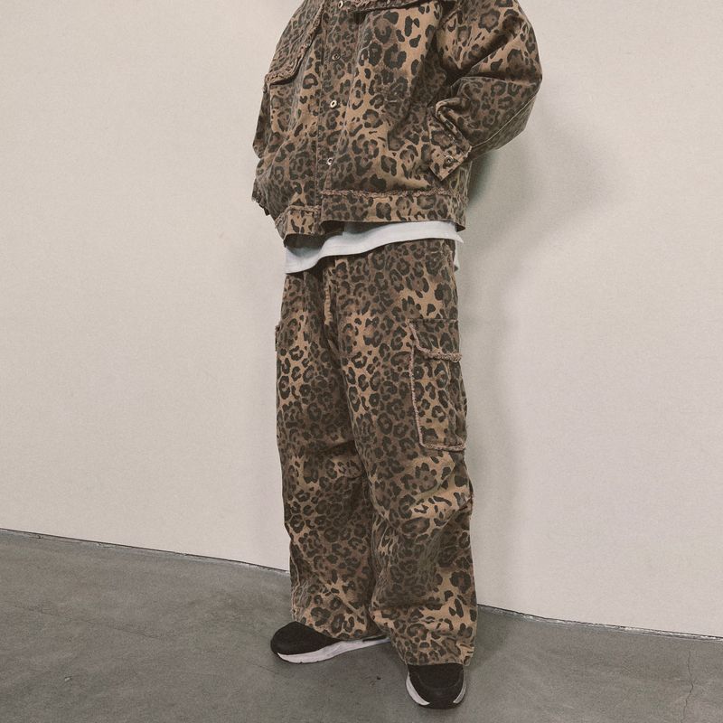 leopard grunge wide pants_beige