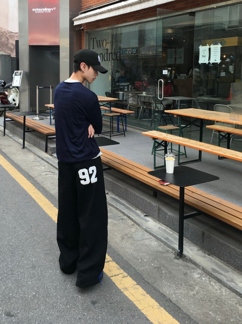 Numbering 92 Embroidered Cotton Wide Pants 3C