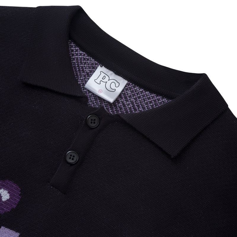 Social Butterfly Knit Polo - Black, White, Purple & Soft Purple