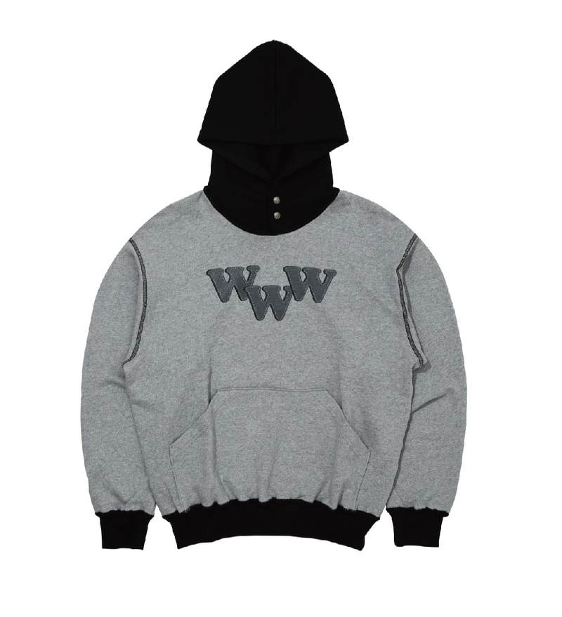 Don't Ask My Plan (DAMP)(ドントアスクマイプラン)の「BIO WASHED STITCH REGULAR FIT HOODIE_TWO TONE GRAY/BLACK(Tops)」