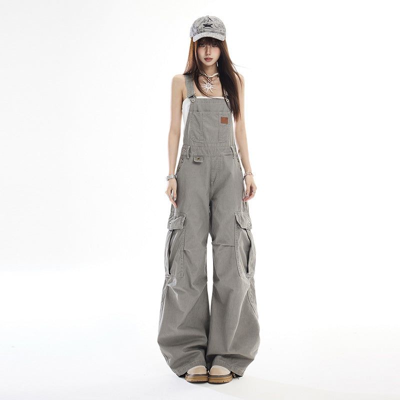 Multi Pocket Cargo Wide Leg Overall Pants