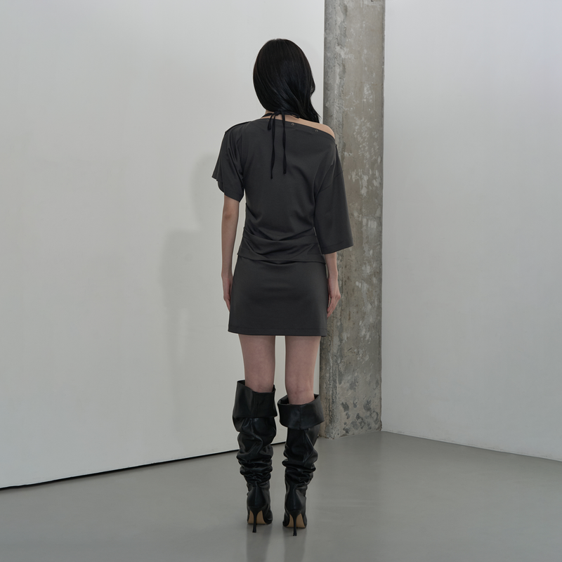 MULTI-WAY SNAP DRAPE DRESS (CHARCOAL)