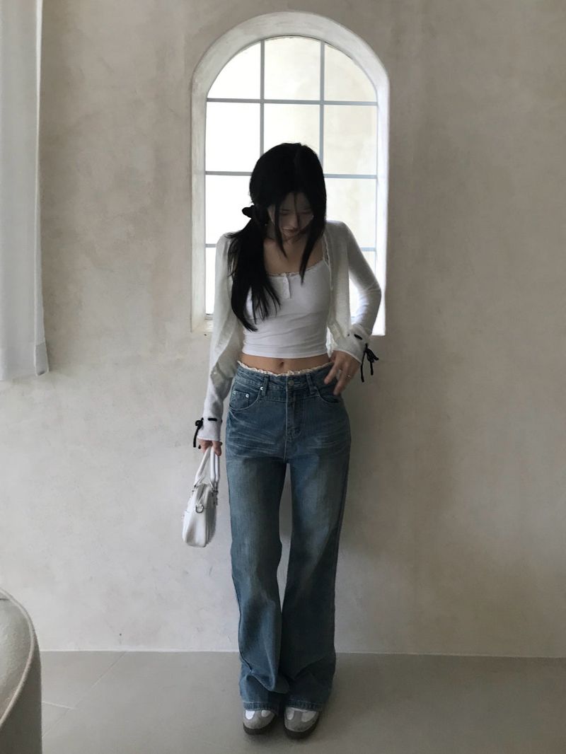 Pomel Lace Trimming Semi Bootcut Pants