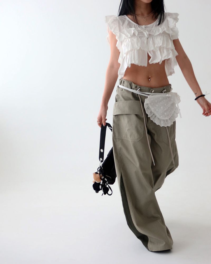 Punching lace pocket layered strap belt