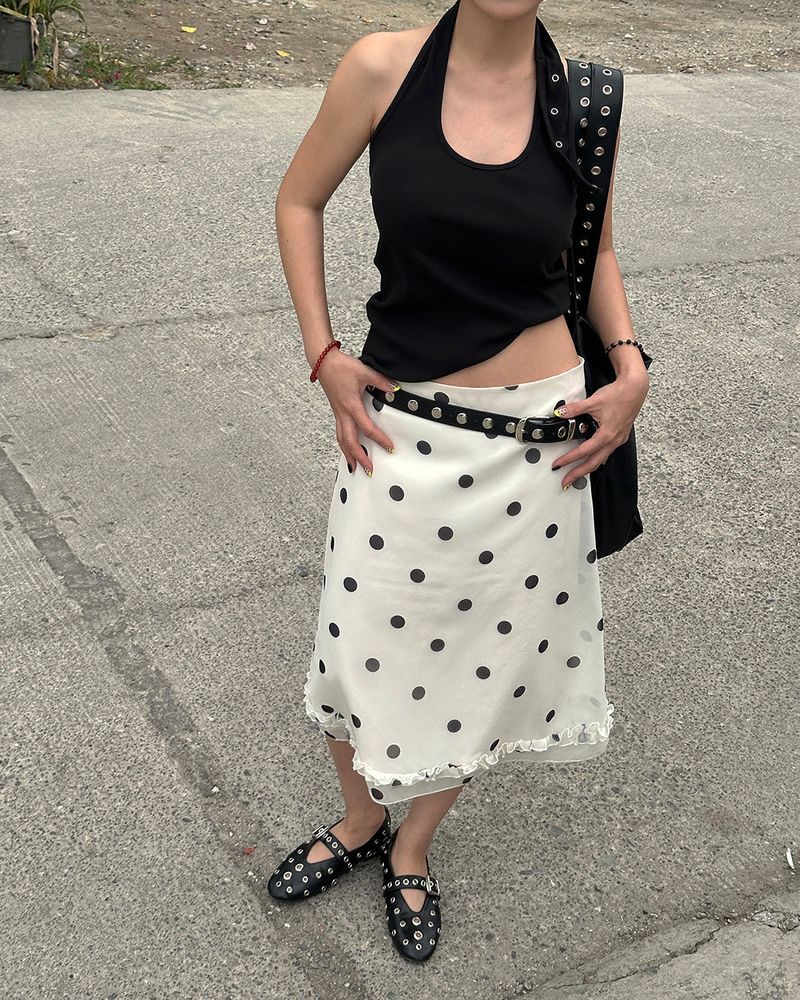 dot frill midi skirt