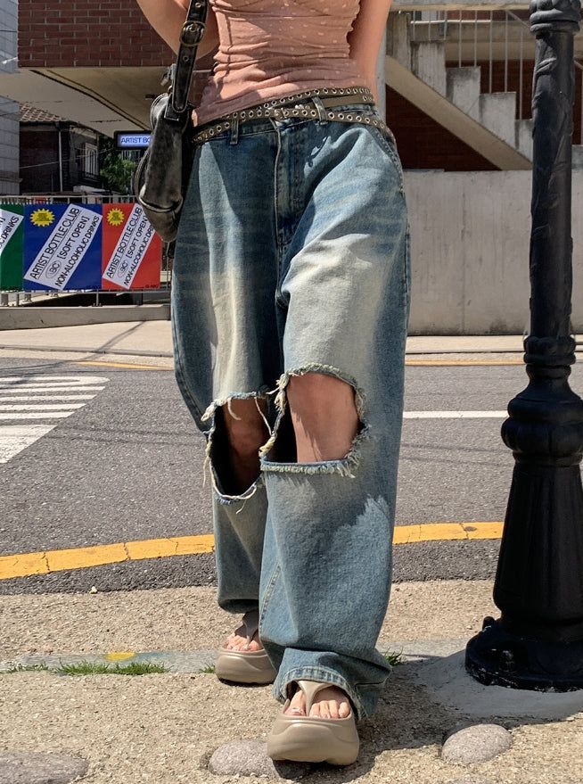Lecle Funky Damage Balloon Denim Pants