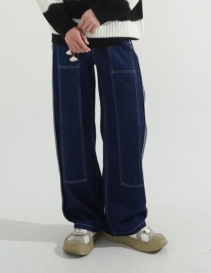[BELT SET] Rope Line Denim Pants