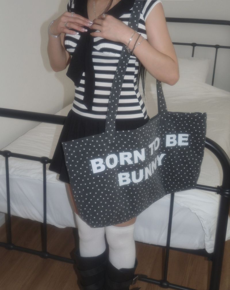 Star Bunny Tail Tote Bag _ Black