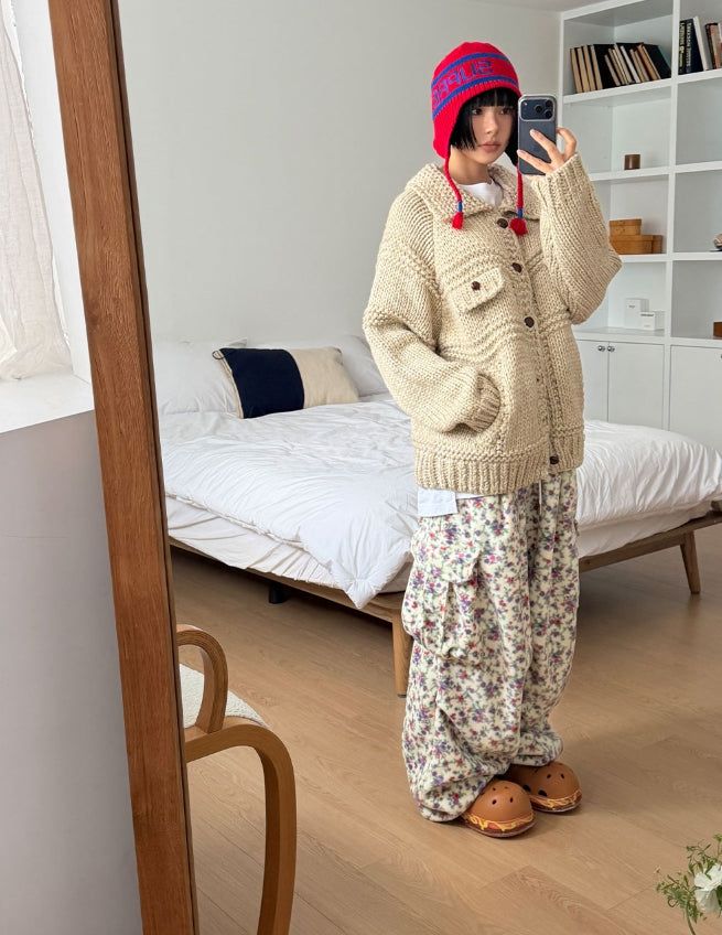 FLORAL FLEECE CARGO PANTS