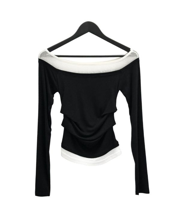 Ribbed Color Matching Layered Pintuck Boat Neck Tee