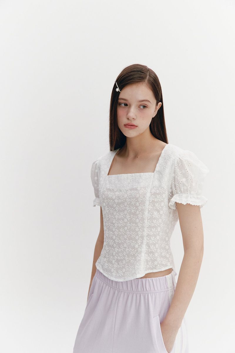 Square Neck Lace Blouse White