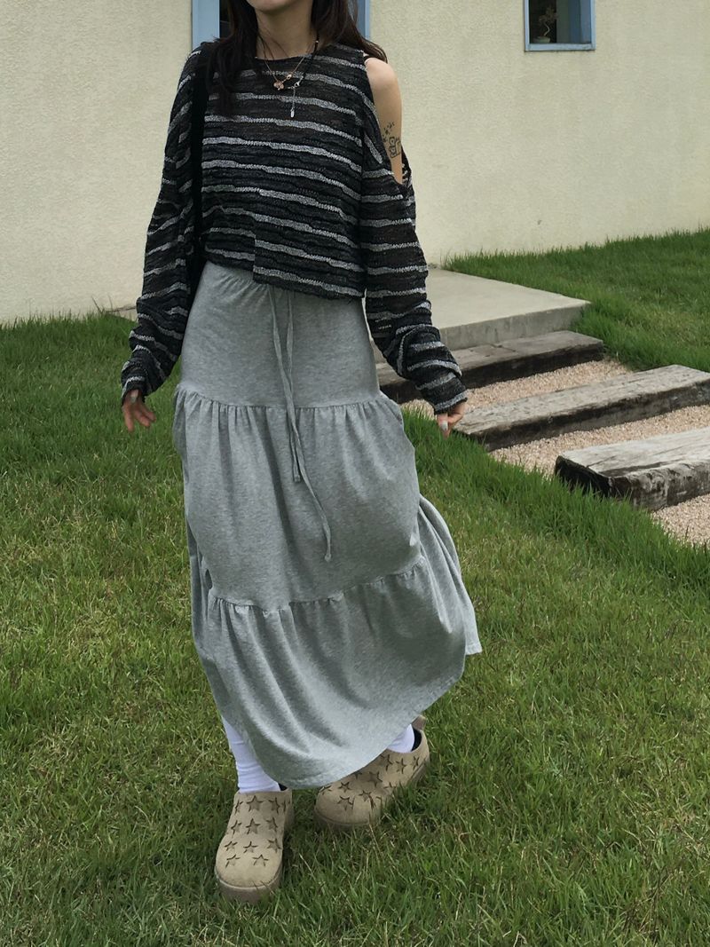 Shuming Unbal Shirring Banding Long Skirt (2c)  