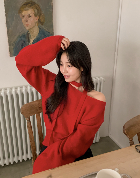 SHOPPERLAND（ショッパーランド）の「PV One Shoulder Knit + Tie Set (6color)（Tops）」