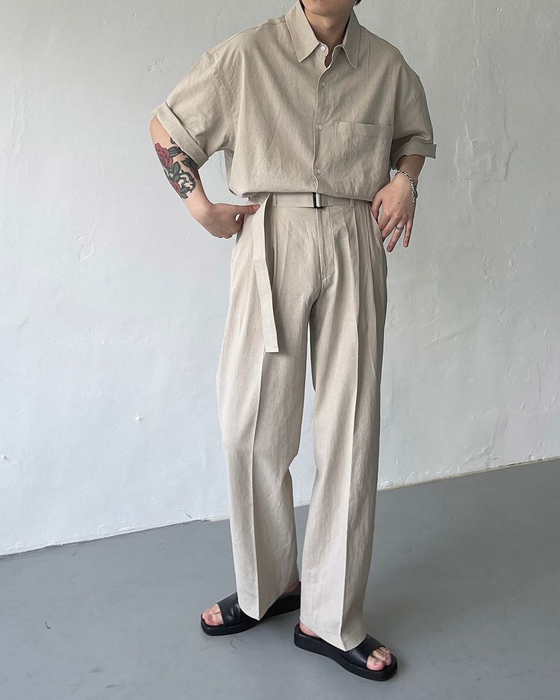 ECT linen belt wide slacks (4 colors)