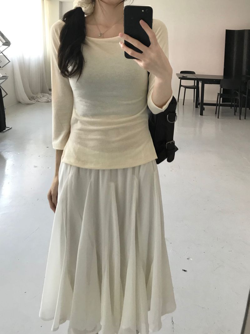 chiffon midi skirt (2color)