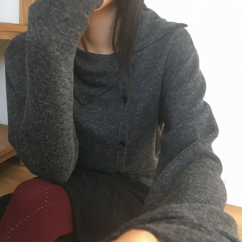 Ins Diagonal Button Turtleneck Collar Cardigan