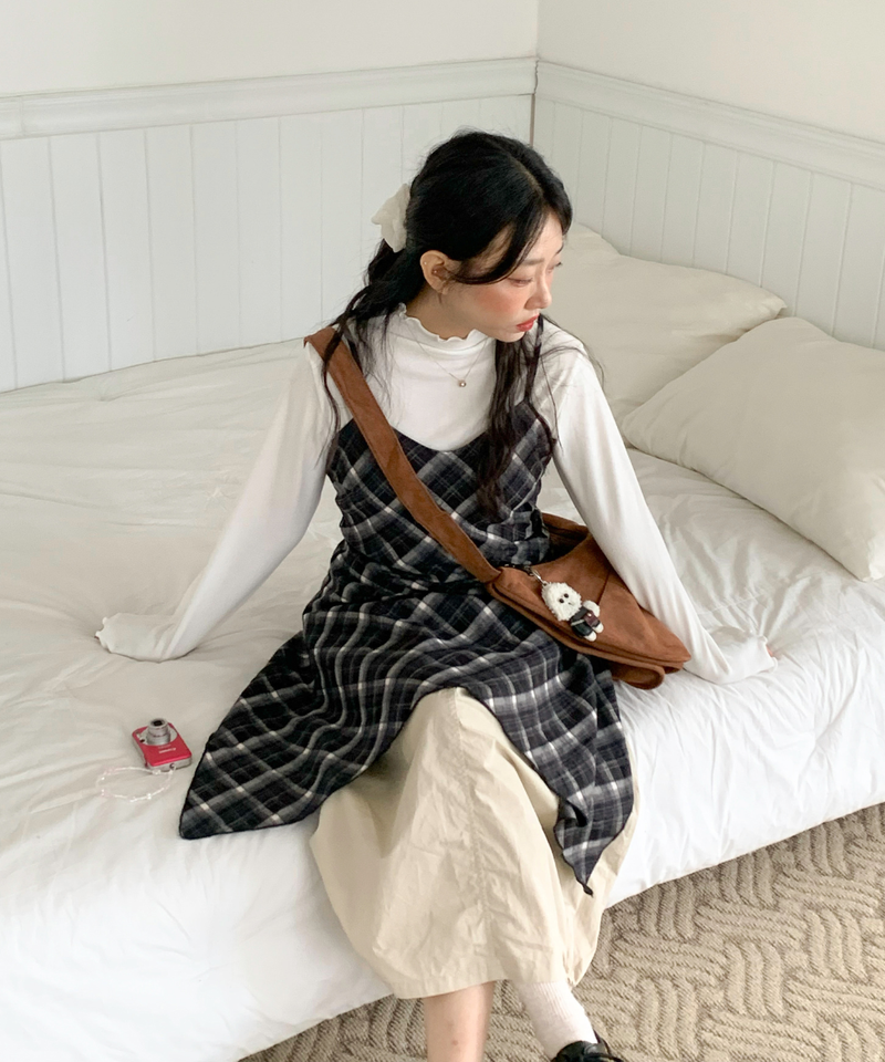Mute Unbalanced Bustier Checkered Dress