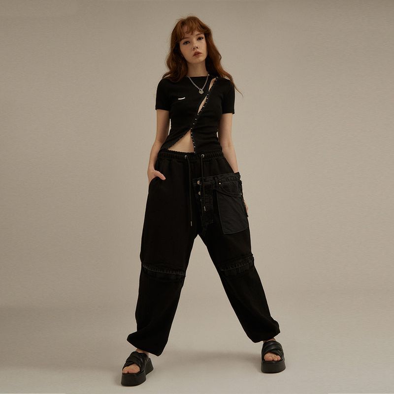 Destroyed Denim Sweatpants_Black