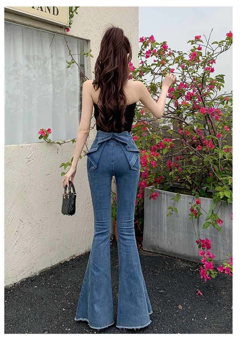 Ribbon Detail Denim Flare Pants