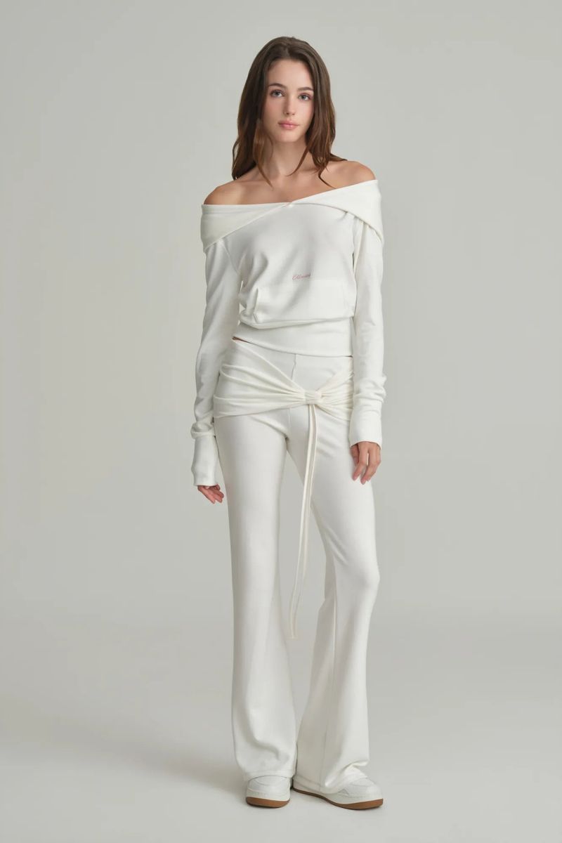 Cupcake off-shoulder hooded top, Ivory