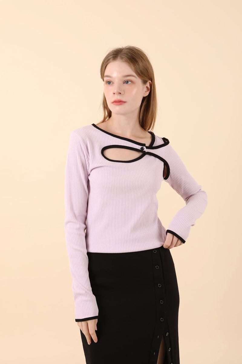Line Contrast Slim T-shirt Purple