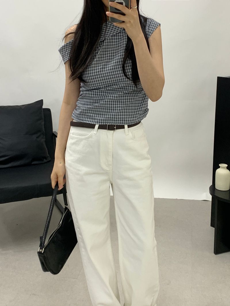 Sebit Check One-Off-Shoulder Blouse