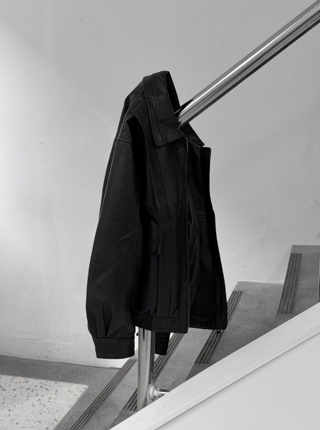 (unisex) Panel Deep Two-Way Leather Jacket