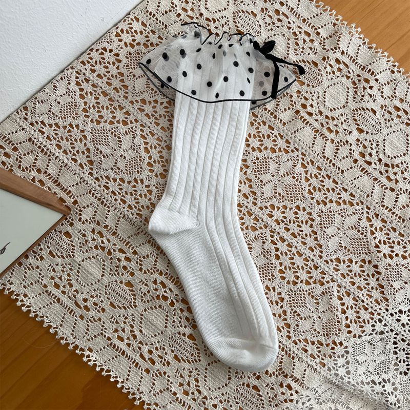ビッグ ポルカドット レース リボン フリルソックス