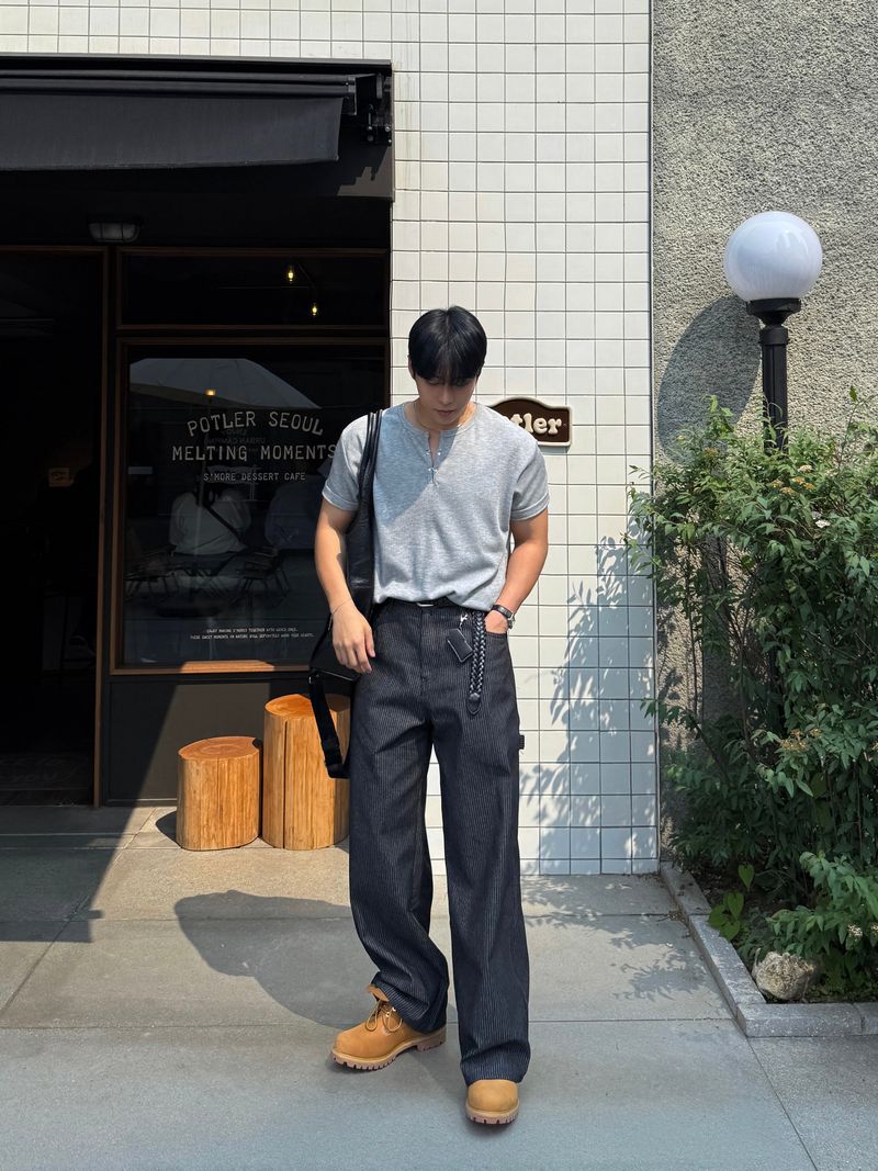 Pint stripe denim pants