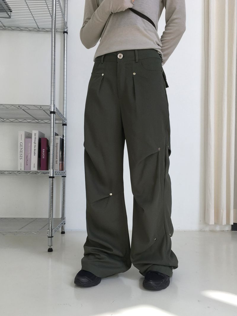 Haas Rivet Pintuck Cotton Wide Pants