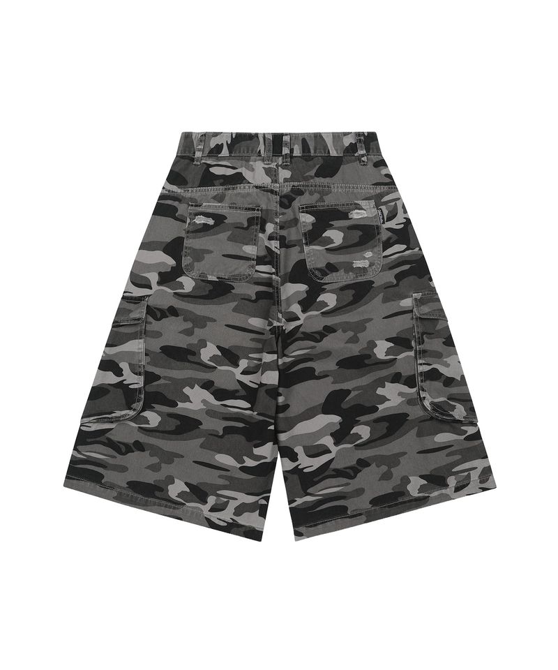 Destroyed Camo Cargo Bermuda Pants - GRAY CAMO