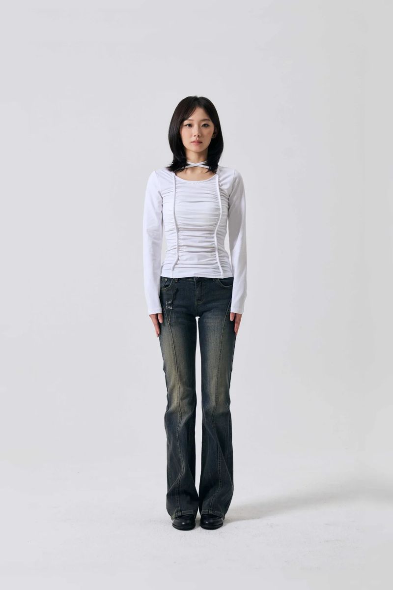 LISE SHIRRING TOP / WHITE