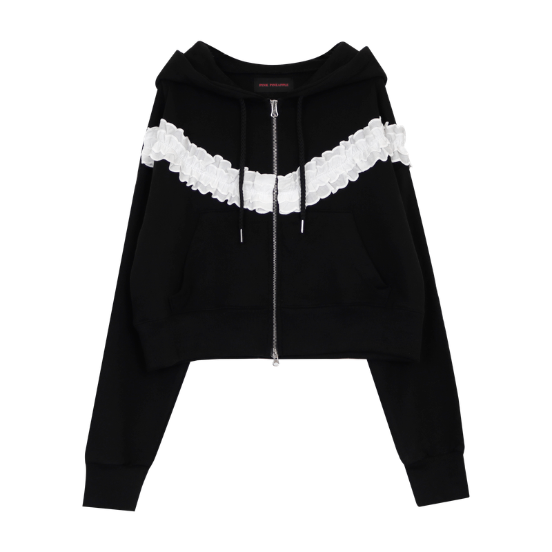 FRILL HOODED ZIP UP (2 COLORS)
