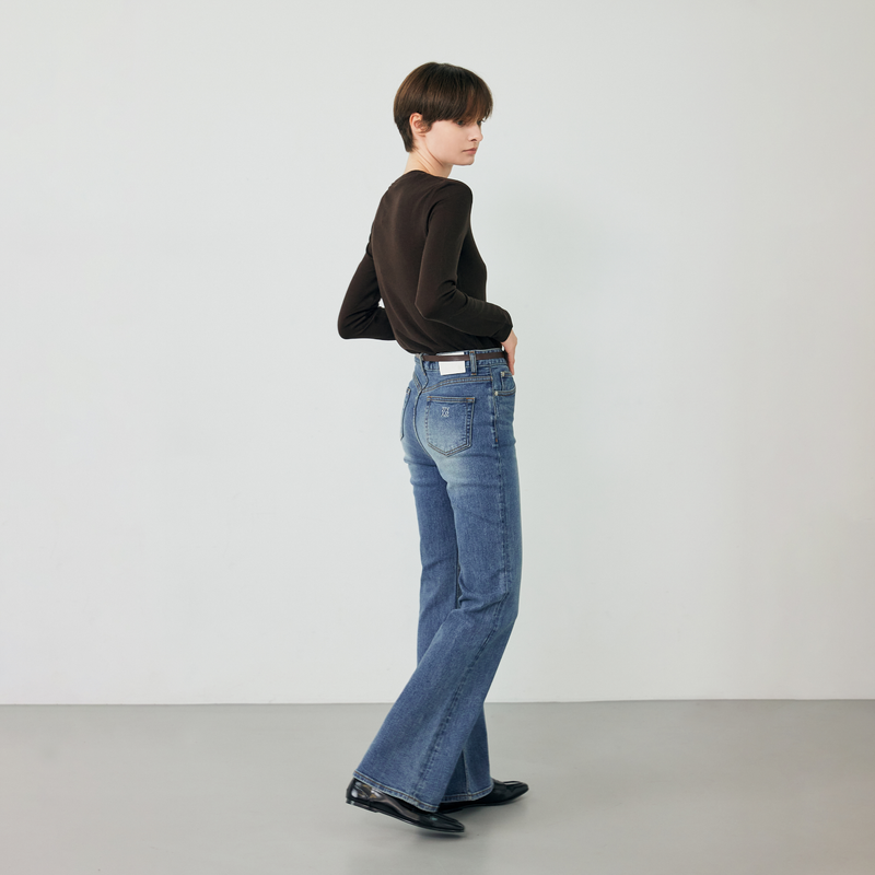 Middle blue wide boots cut - D002