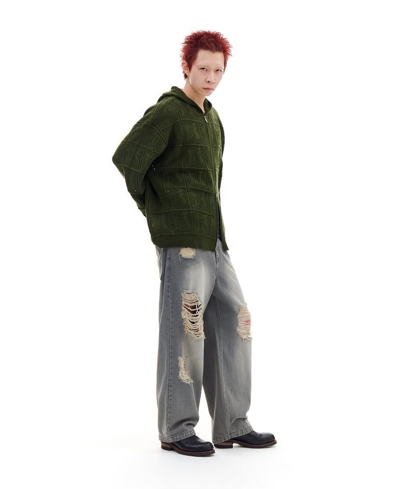 DESTROYED DENIM PANTS (GRAY)