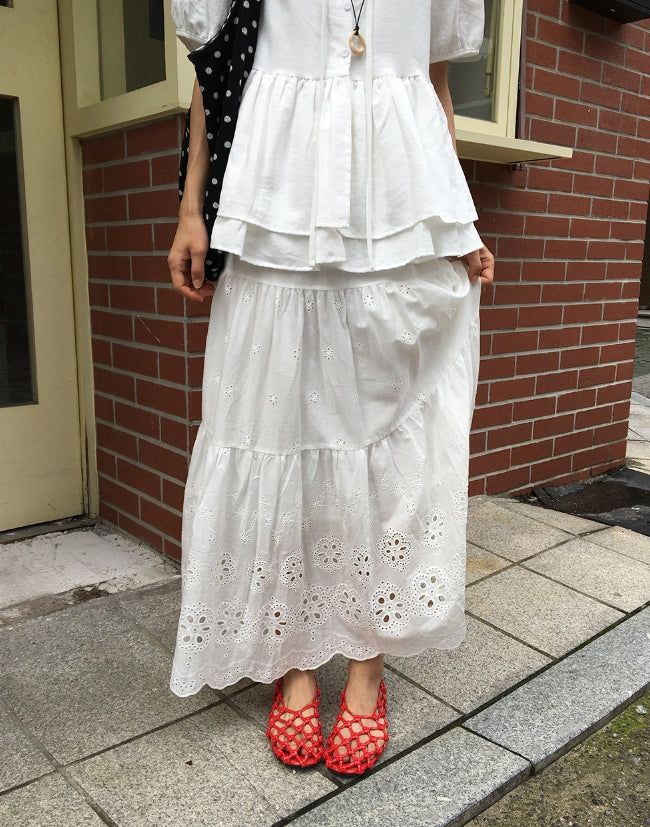 BAON（バオン）の「ボノミ ヴィンテージ パンチング ティアード バンディング ロング スカート（スカート）」