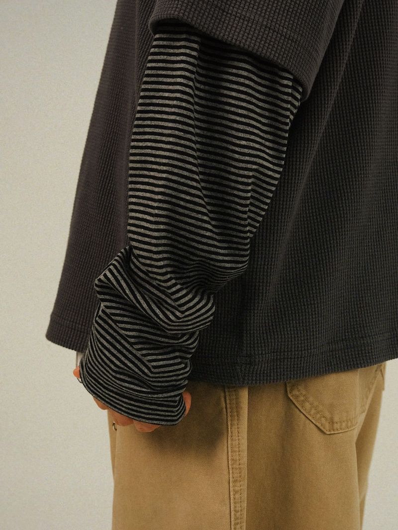 SO Waffle Stripe Layered Long Sleeves
