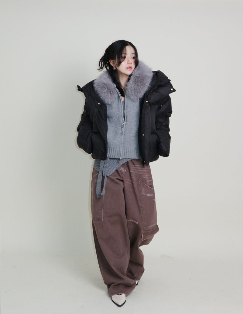 Out String Winter High-Neck Duck-Down Padded Jacket (Light Padded)