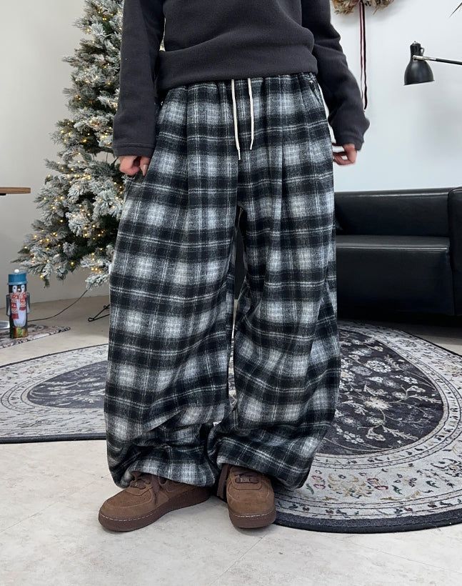 Kale Check Wide Banding Pants