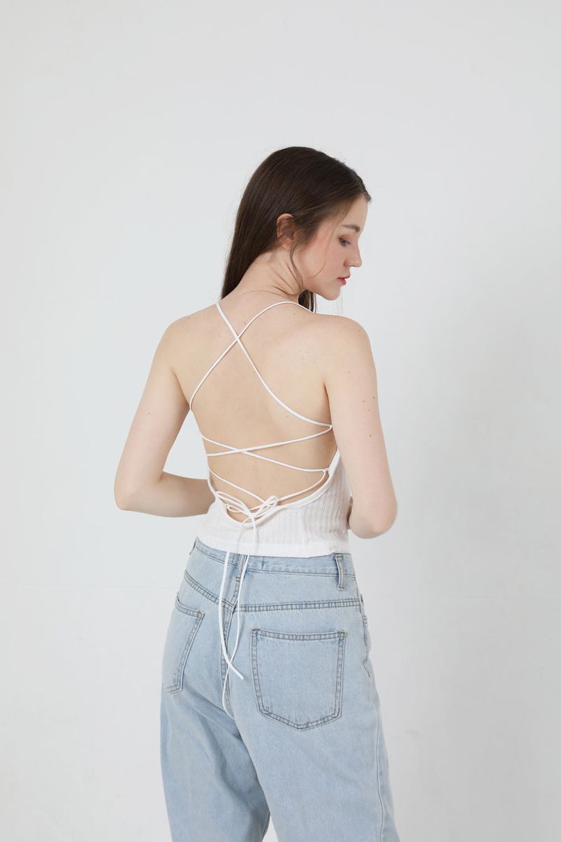 Back Slit Crop Sleeveless White
