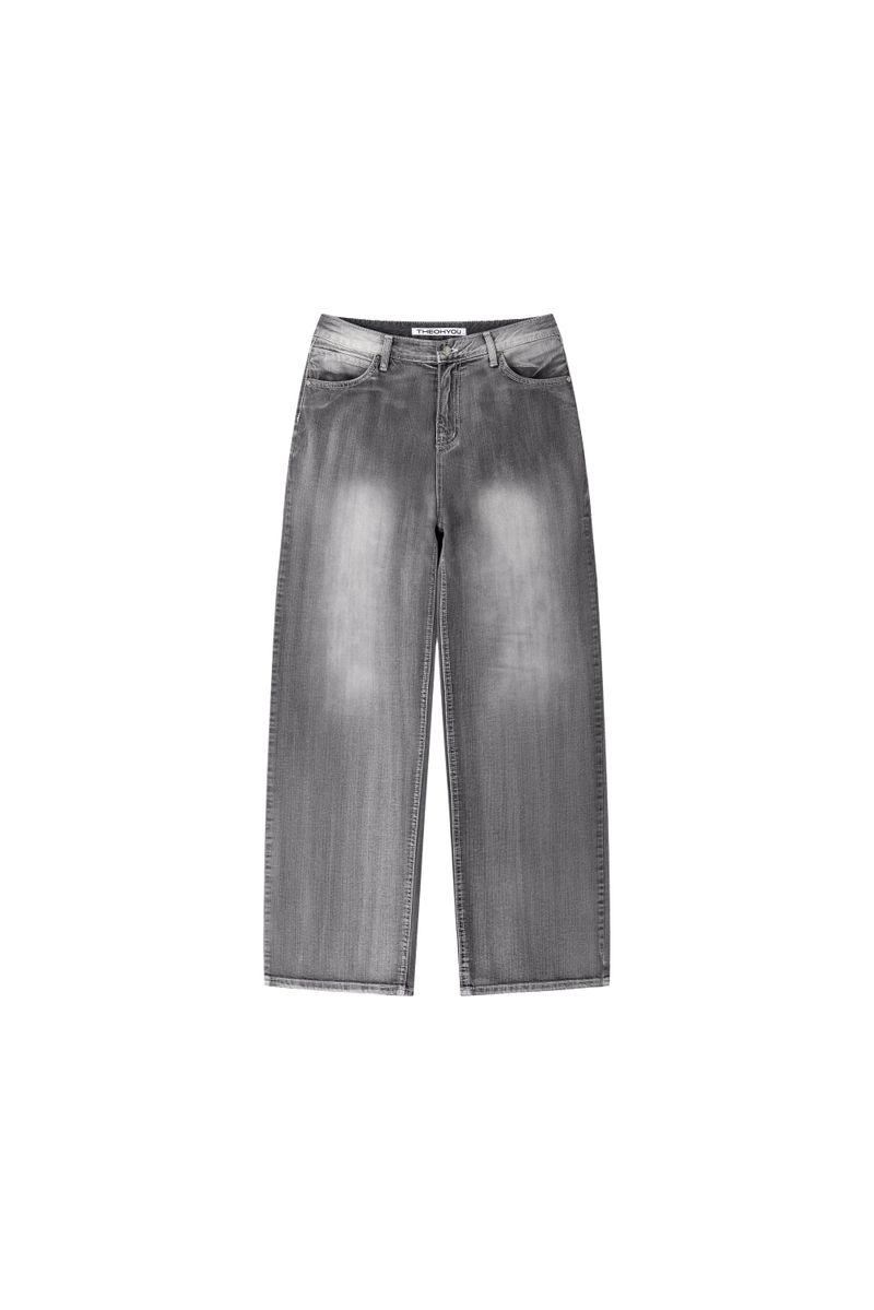 BACK-LINE WASHING DENIM JEANS (LIGHT GREY)
