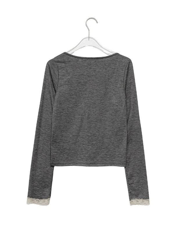 Joyse Lace Layered Shirring Long Sleeve Tee