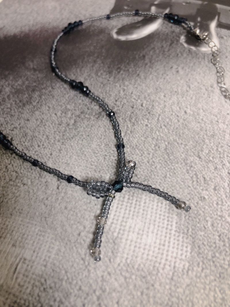 Mini Ribbon Beaded Necklace White