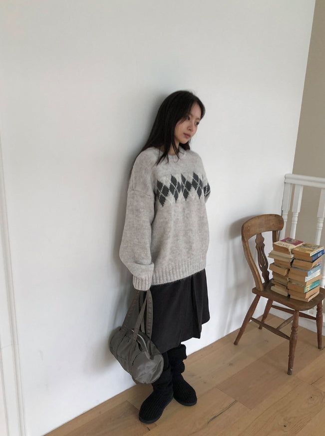 Danters Hairy Argyle Round Knit
