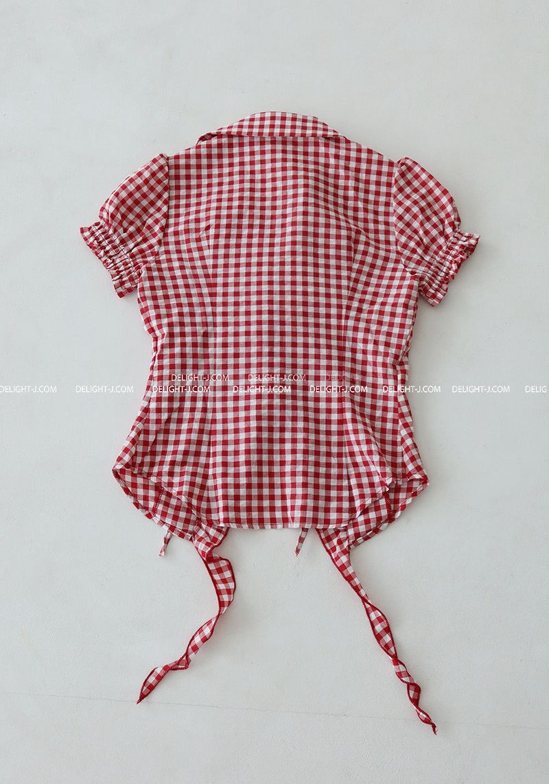 checkered frill short-sleeved shirt blouse